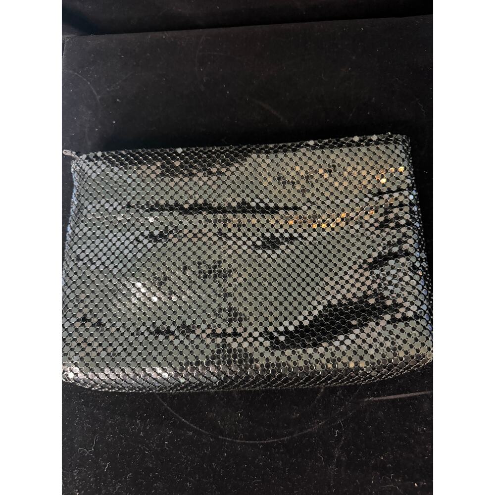 Whiting & Davis Black Metal Mesh Evening Bag Clutch Purse Shoulder Bag 10.5"